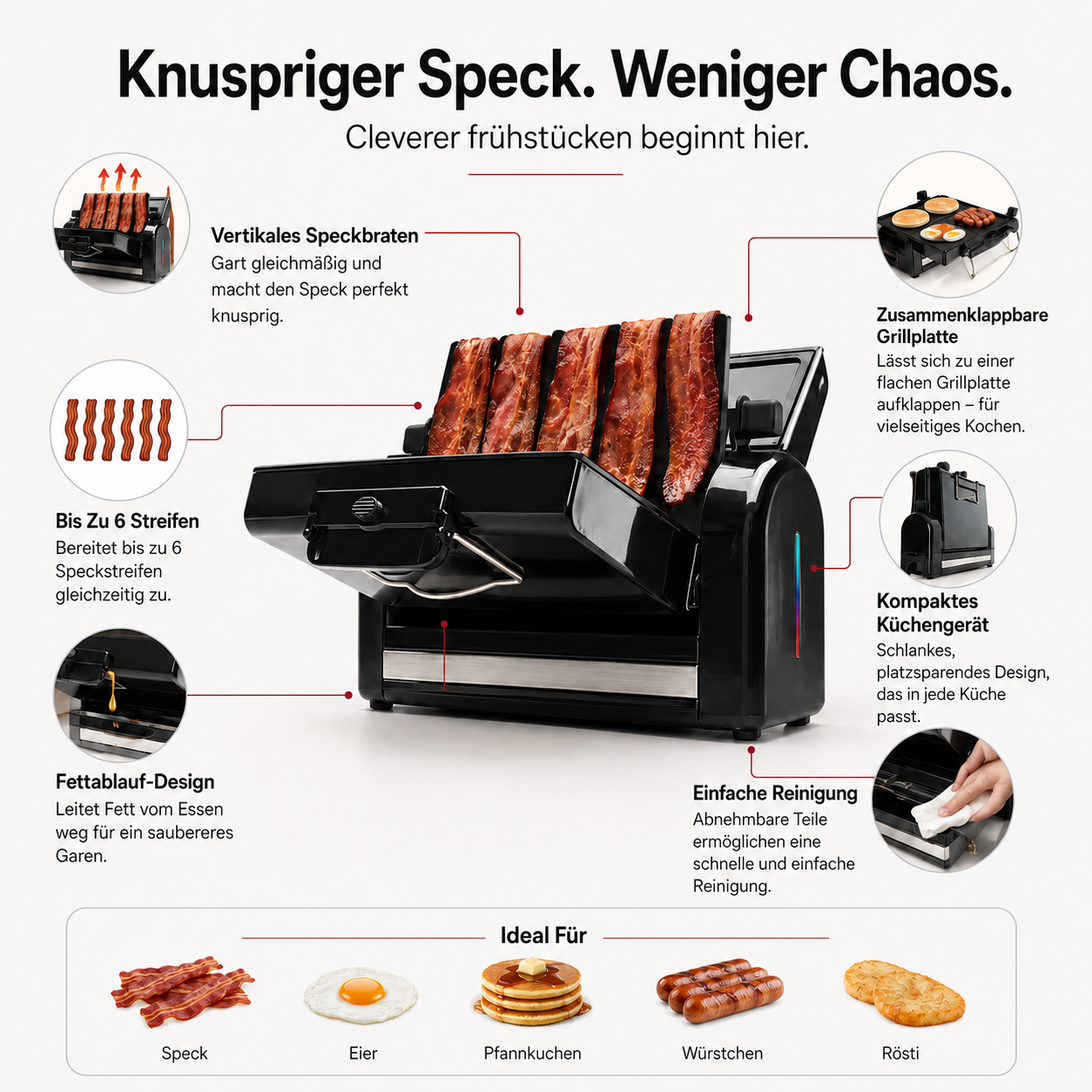 Vertikaler Speck Toaster Fettablauf Kompakt Küche