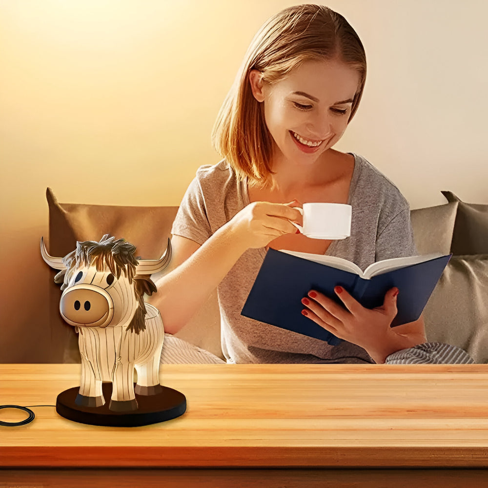 Vintage table lamp glass cow design USB bedside lamp