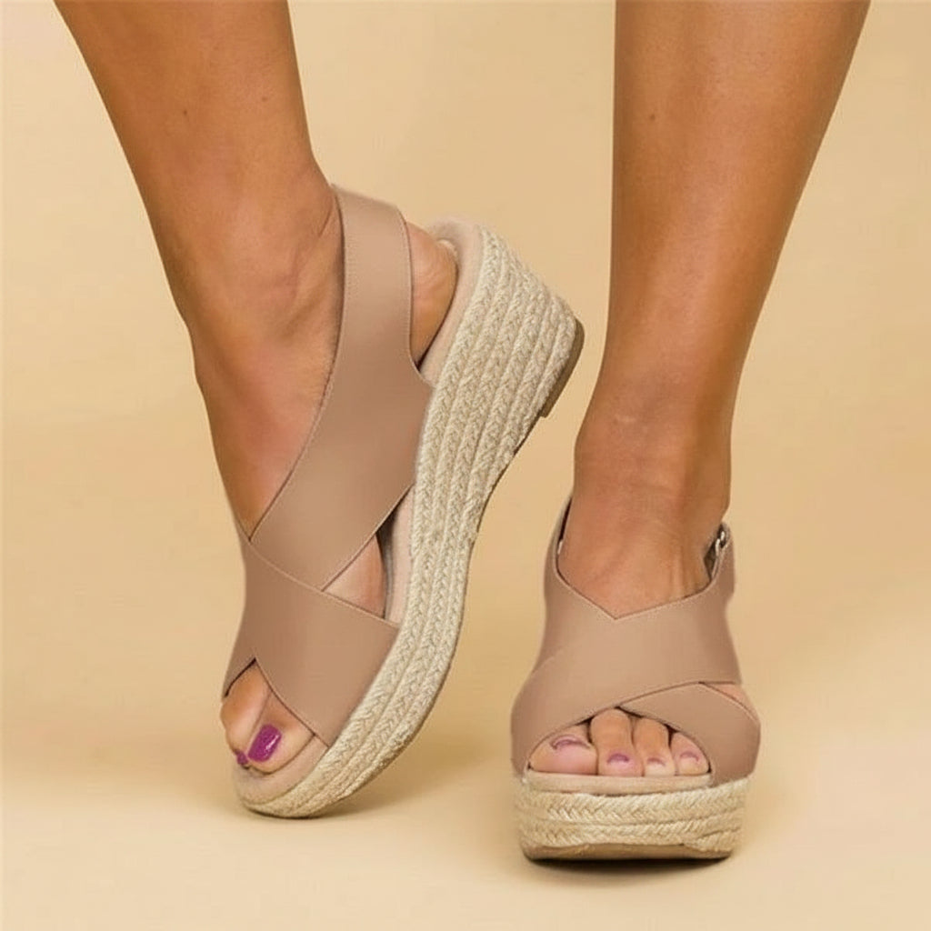 Damen Sandalen Kreuzgurt Wedge Sommer