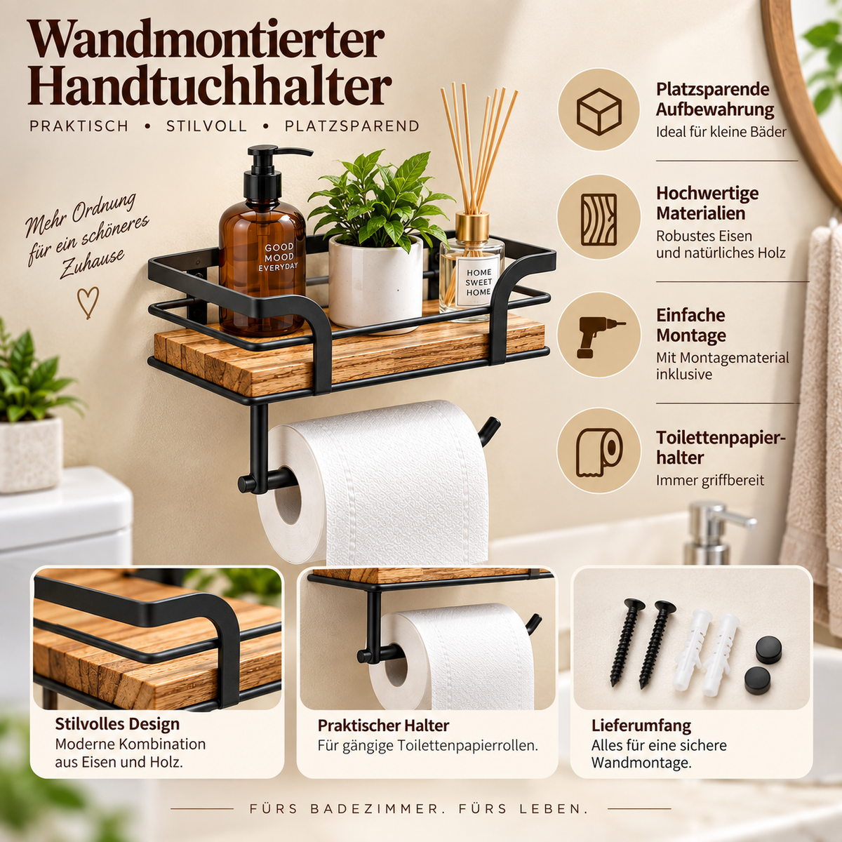 Wandmontierter Handtuchhalter Platzsparend Toilettenpapierhalter