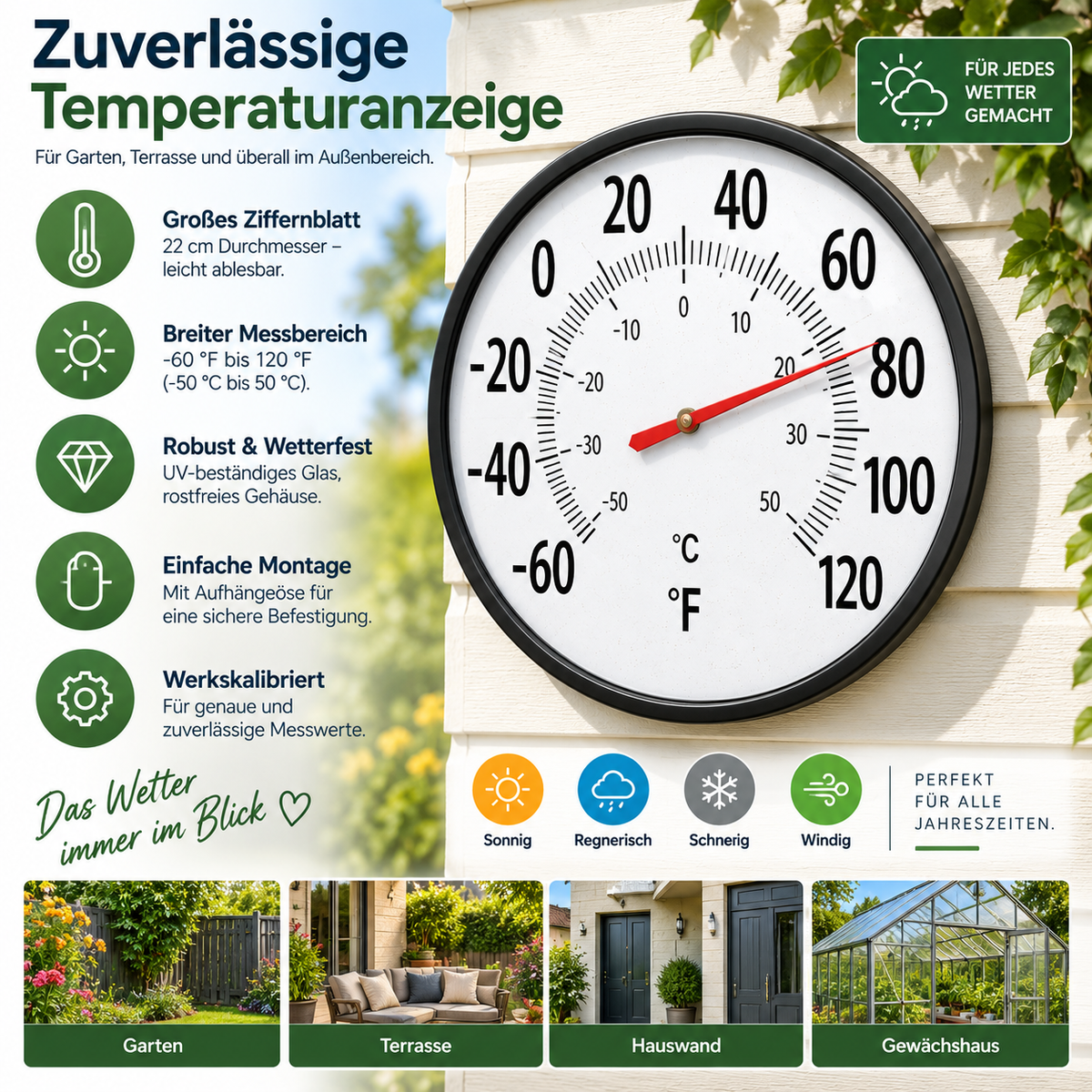 Wandthermometer Mit Großem Ziffernblatt Garten