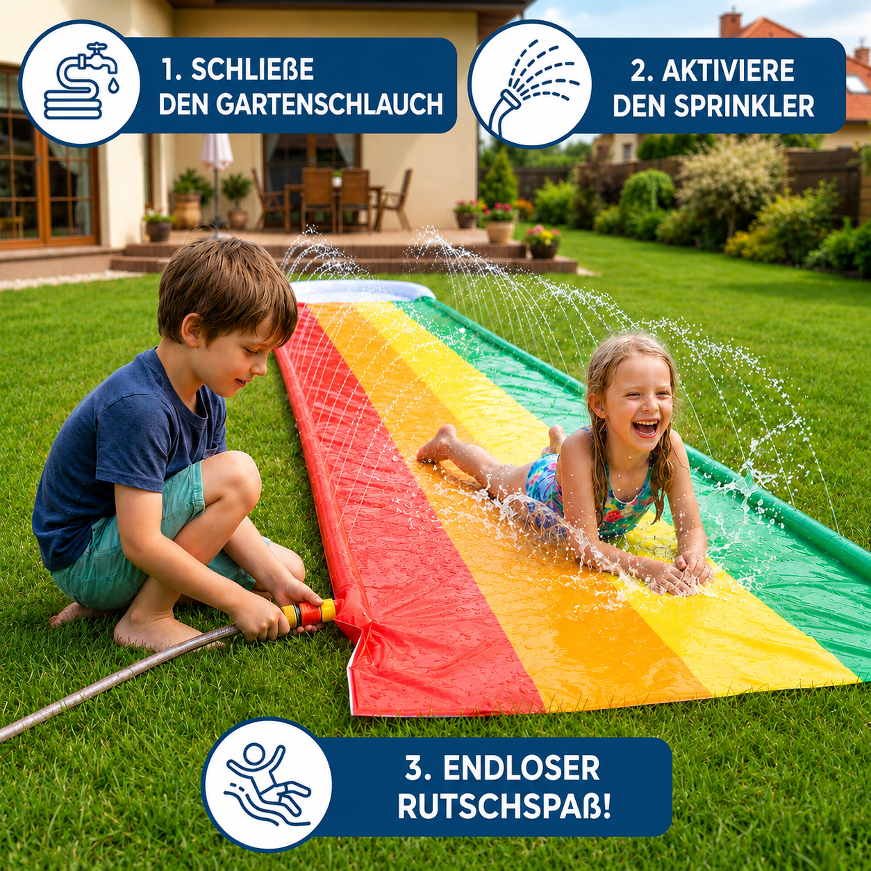 Tobogán de agua para jardín, juego de agua inflable, tobogán