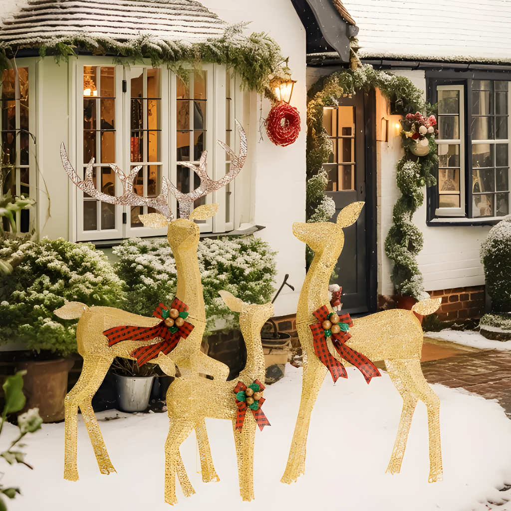 Christmas Reindeer Family Decoration Luminous Outdoor Rattan Design