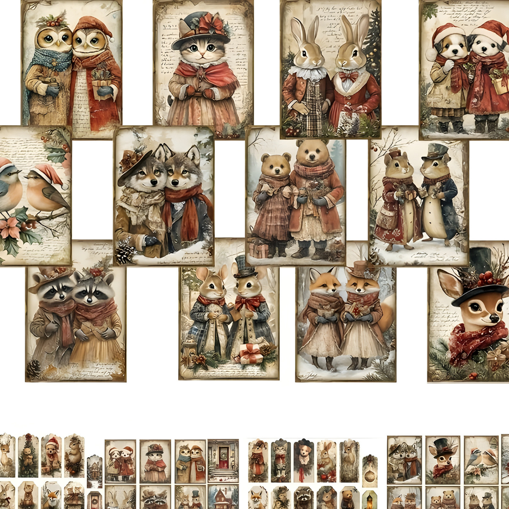 Christmas cards vintage animal motifs paper art set craft supplies