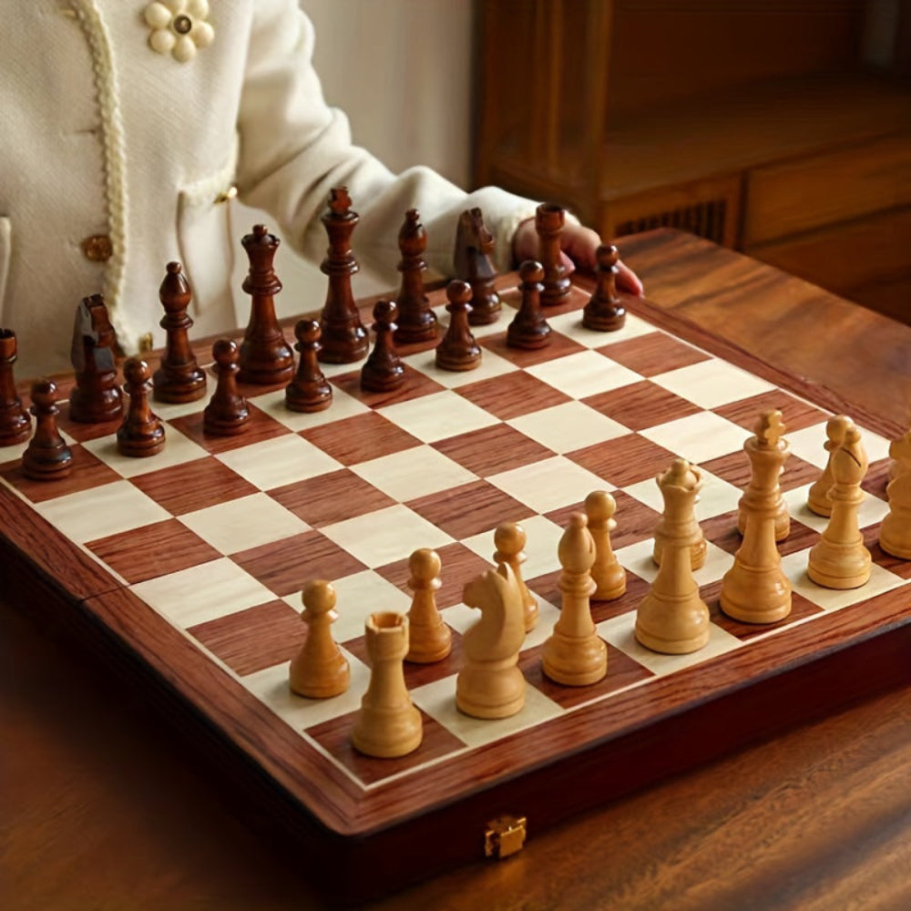 Juego de ajedrez de madera de nogal Figuras hechas a mano Plegable