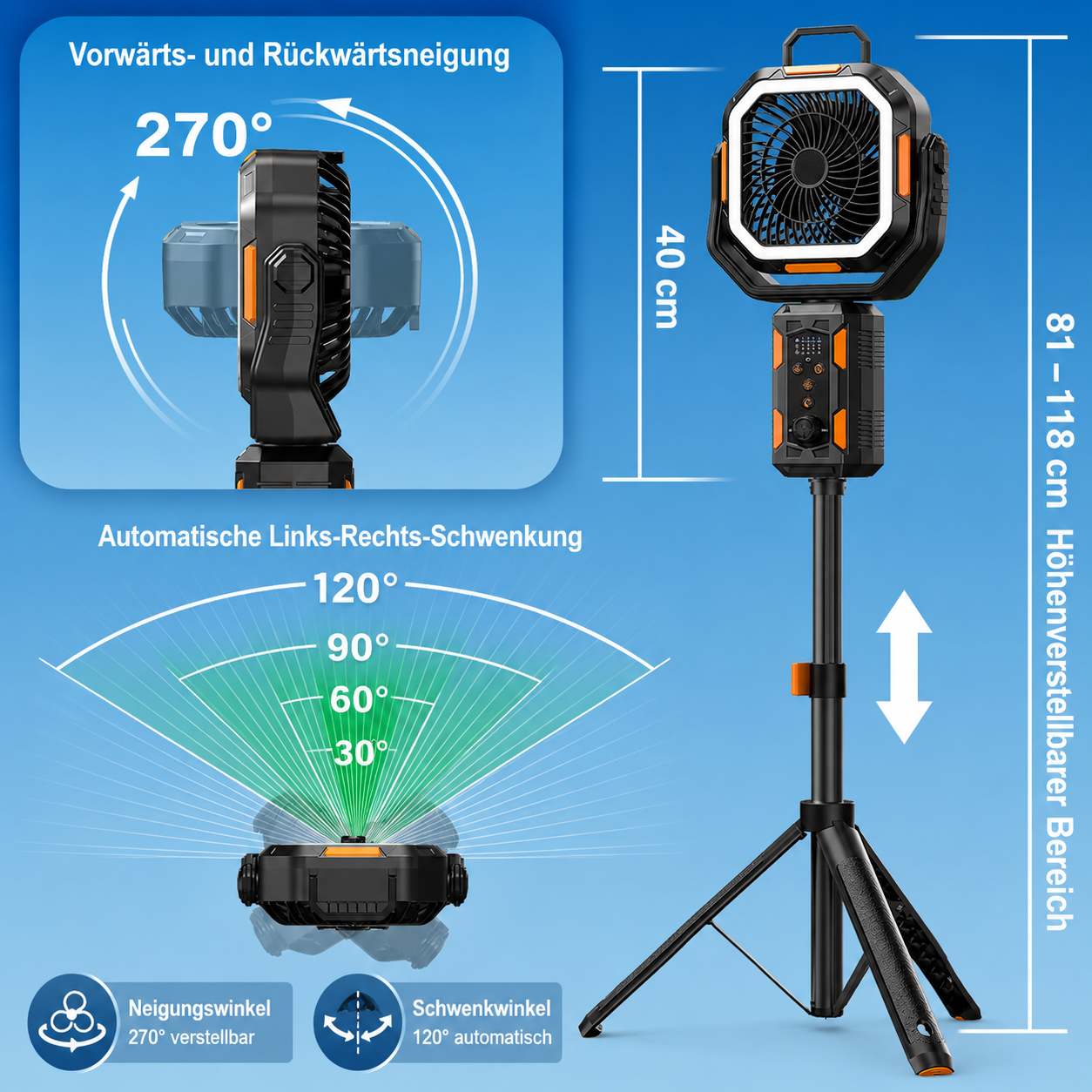 Ventilatore Campeggio Ricaricabile USB Portatile Silenzioso