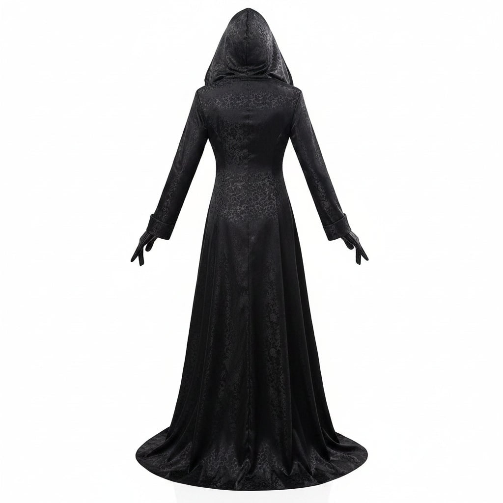 Halloween Kostüm Gothic Schwarzes Kapuzenkleid Damen - Image 2