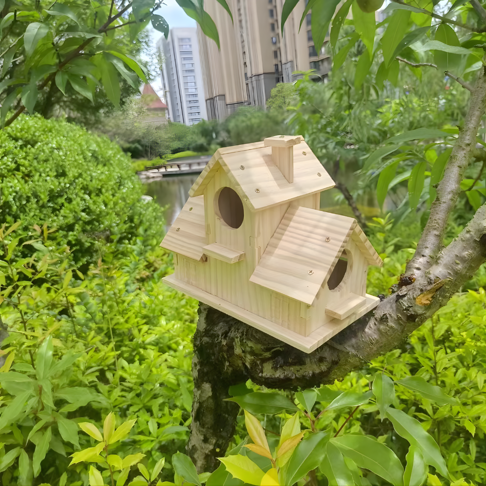 Rustic Wooden Birdhouse Multiple Nesting Box