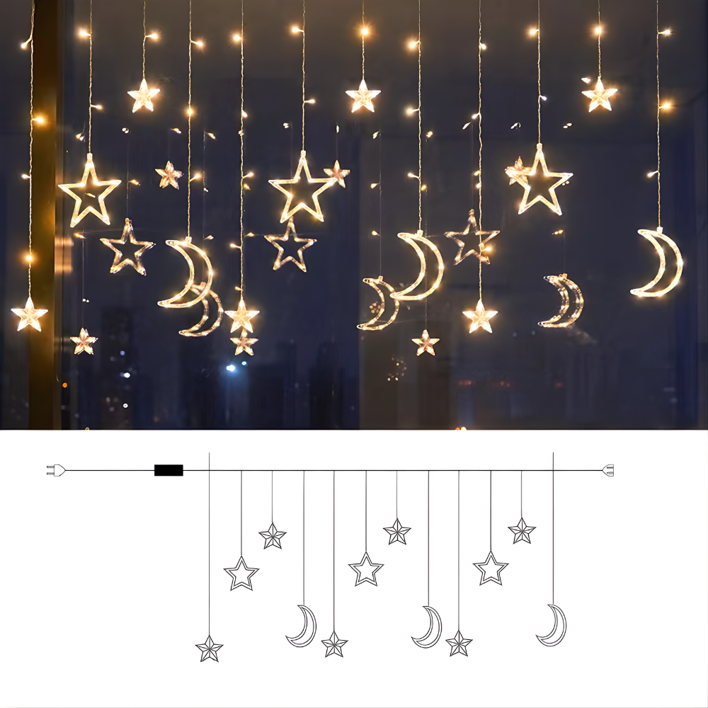 LED Star Curtain Lights Warm White Indoor Outdoor