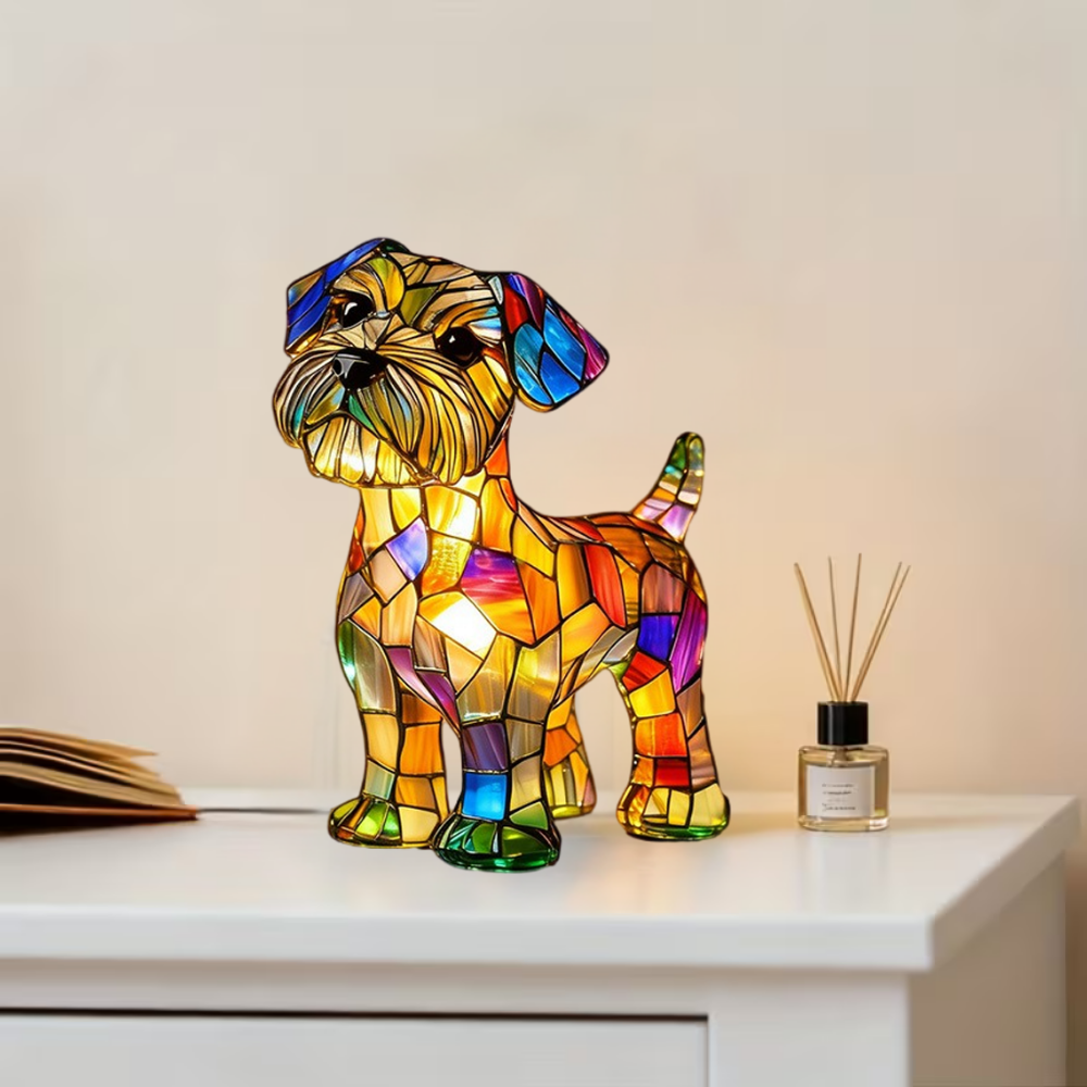 Tischlampe Hund Buntglas LED Dekorative Kunstharz Leuchte