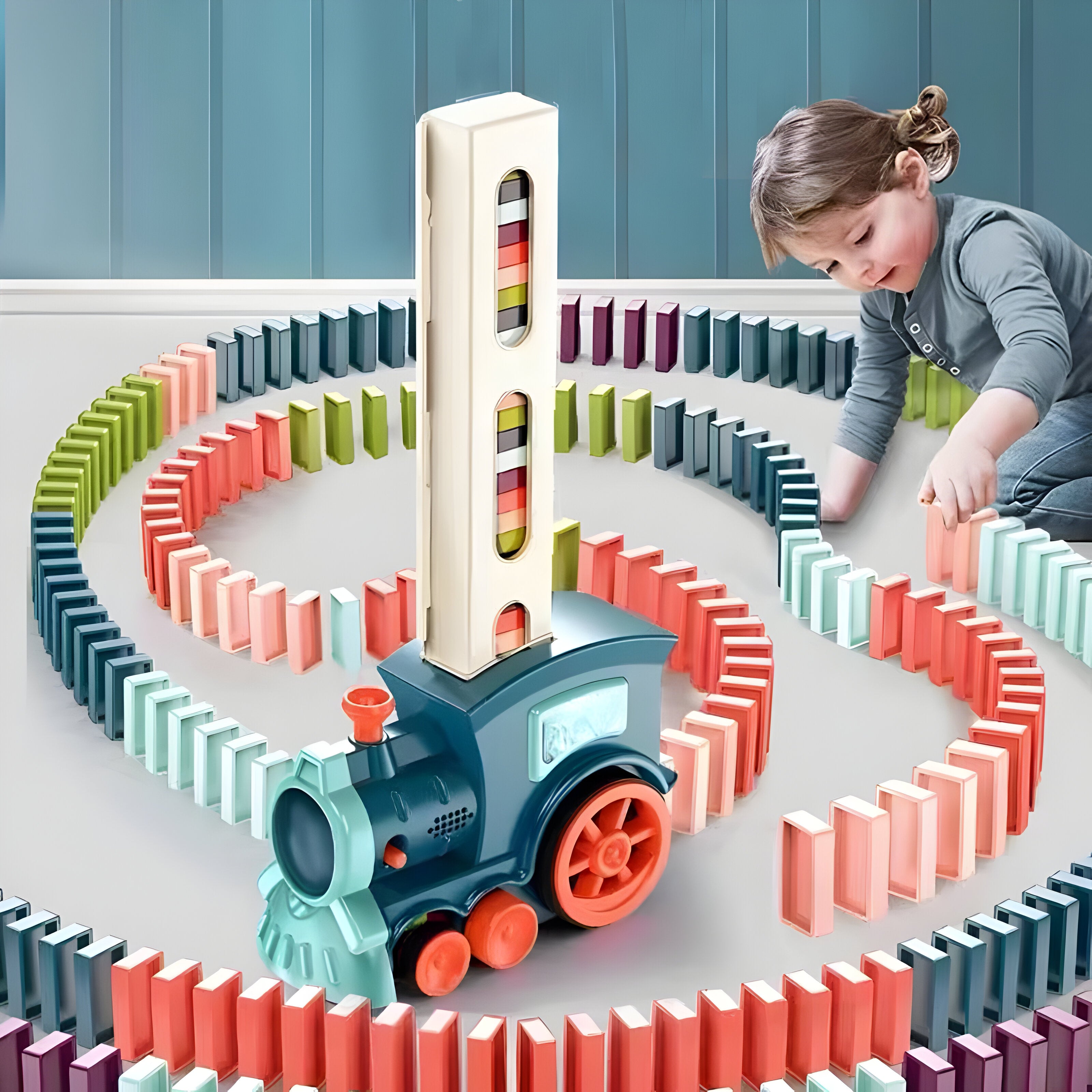 domino zug spielzeug Domino Spielzeugzug mit bunten Steinen – Verodie