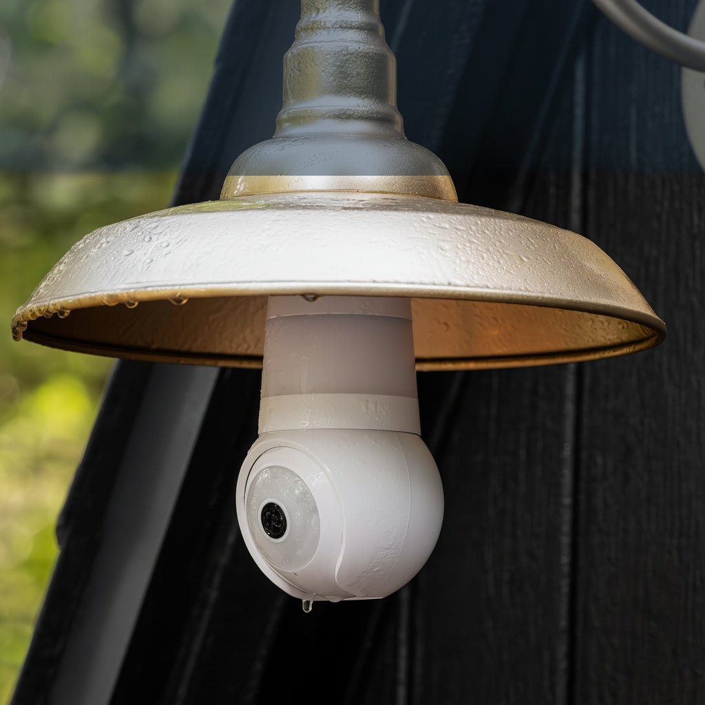 Cámara de vigilancia en bombilla para interior y exterior con luz y sensor de movimiento