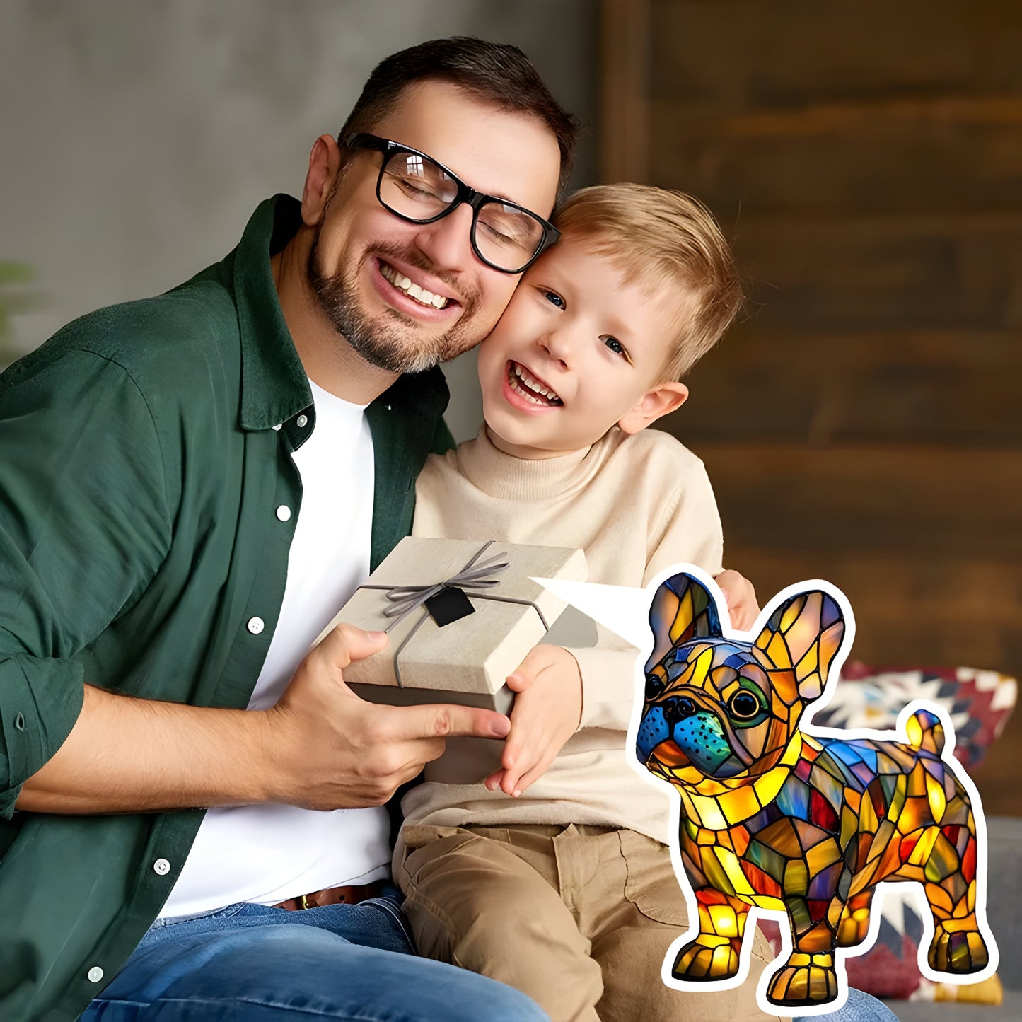 Tiffany Glass Dog Table Lamp Warm Light