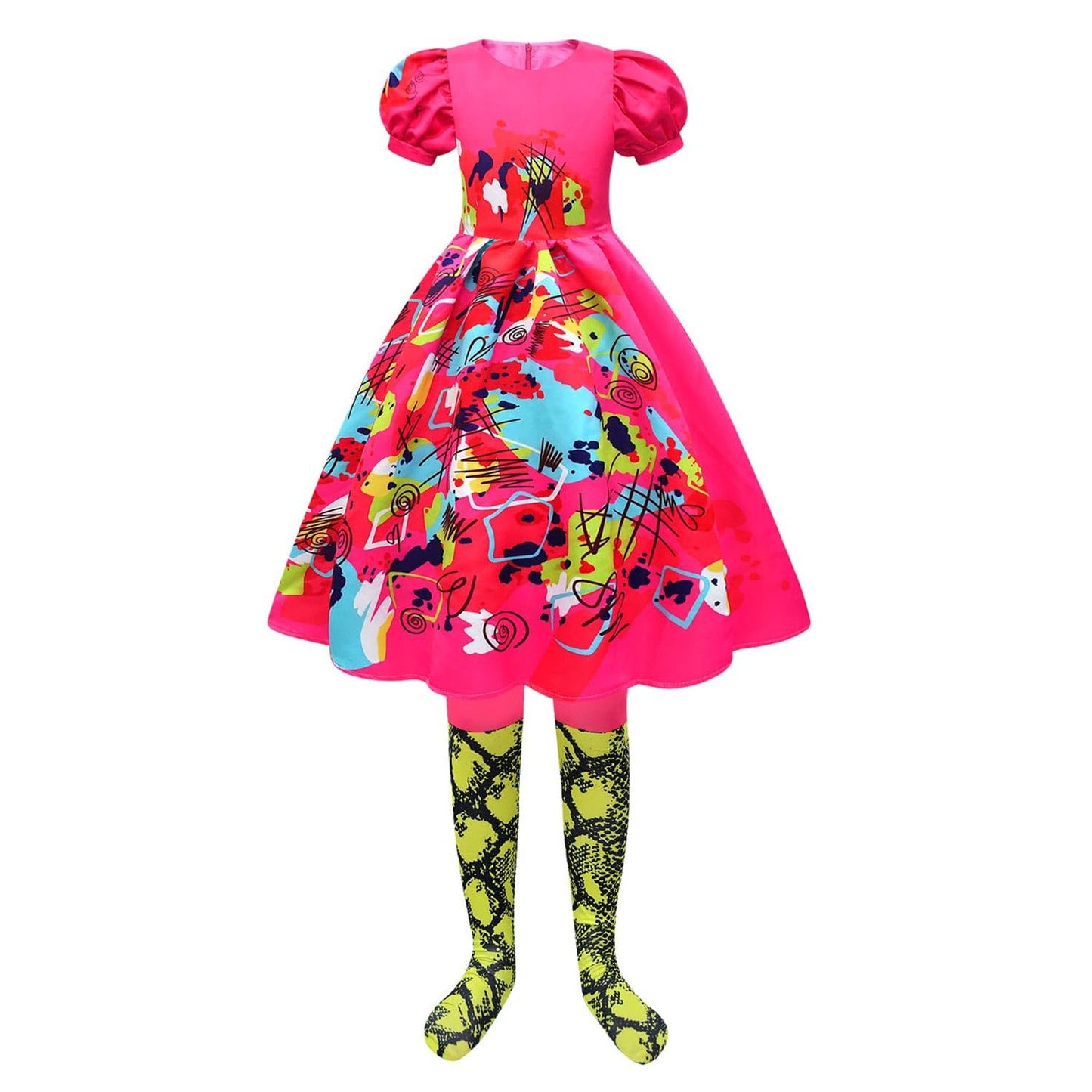 Vestido para niña con mangas abullonadas colorido vestido de fiesta poliéster