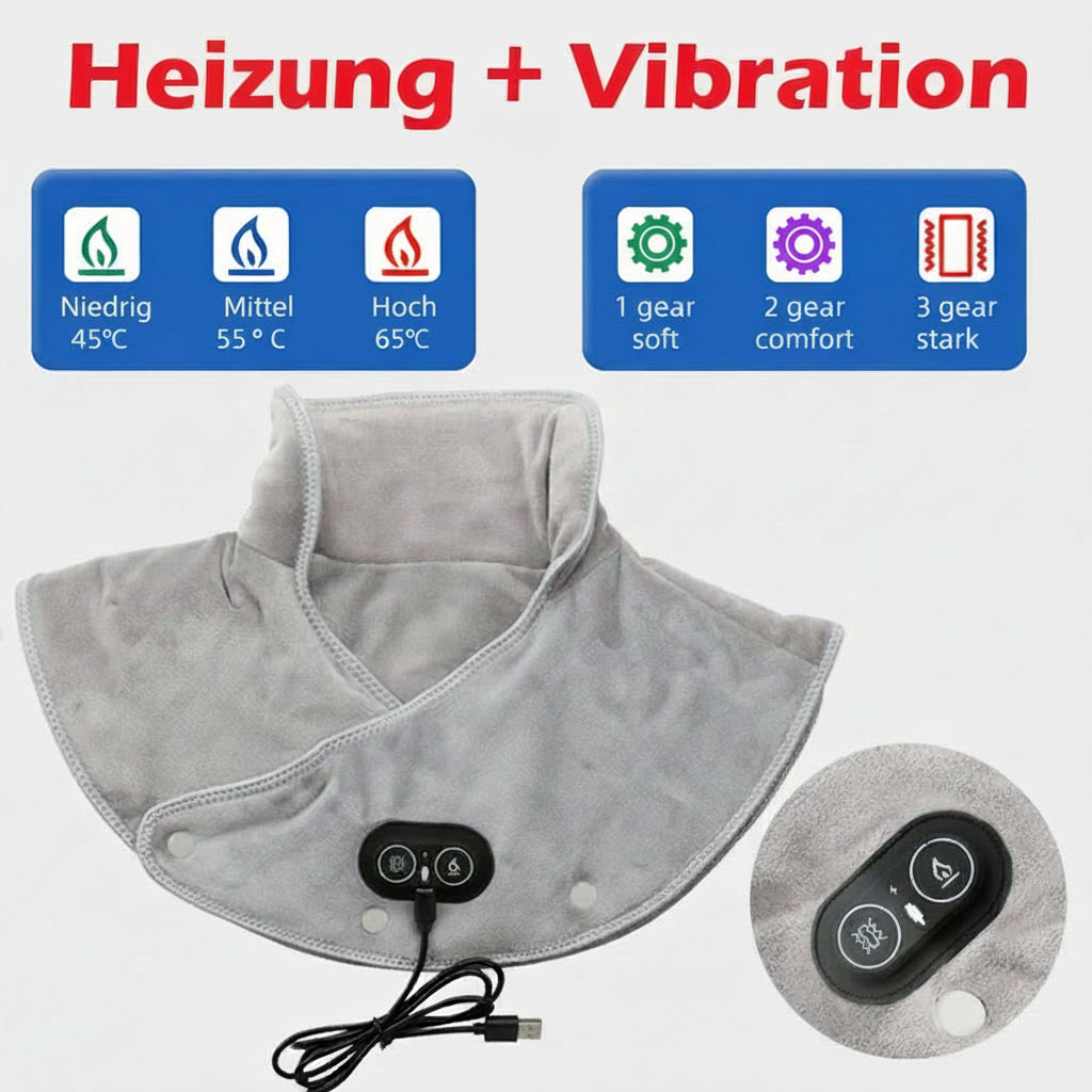 Wärme-Nacken- & Schultermassager ThermoLiva | USB-Heizkissen mit Vibration | 3 Temperaturstufen & Timer | Weicher Plüsch - Image 8