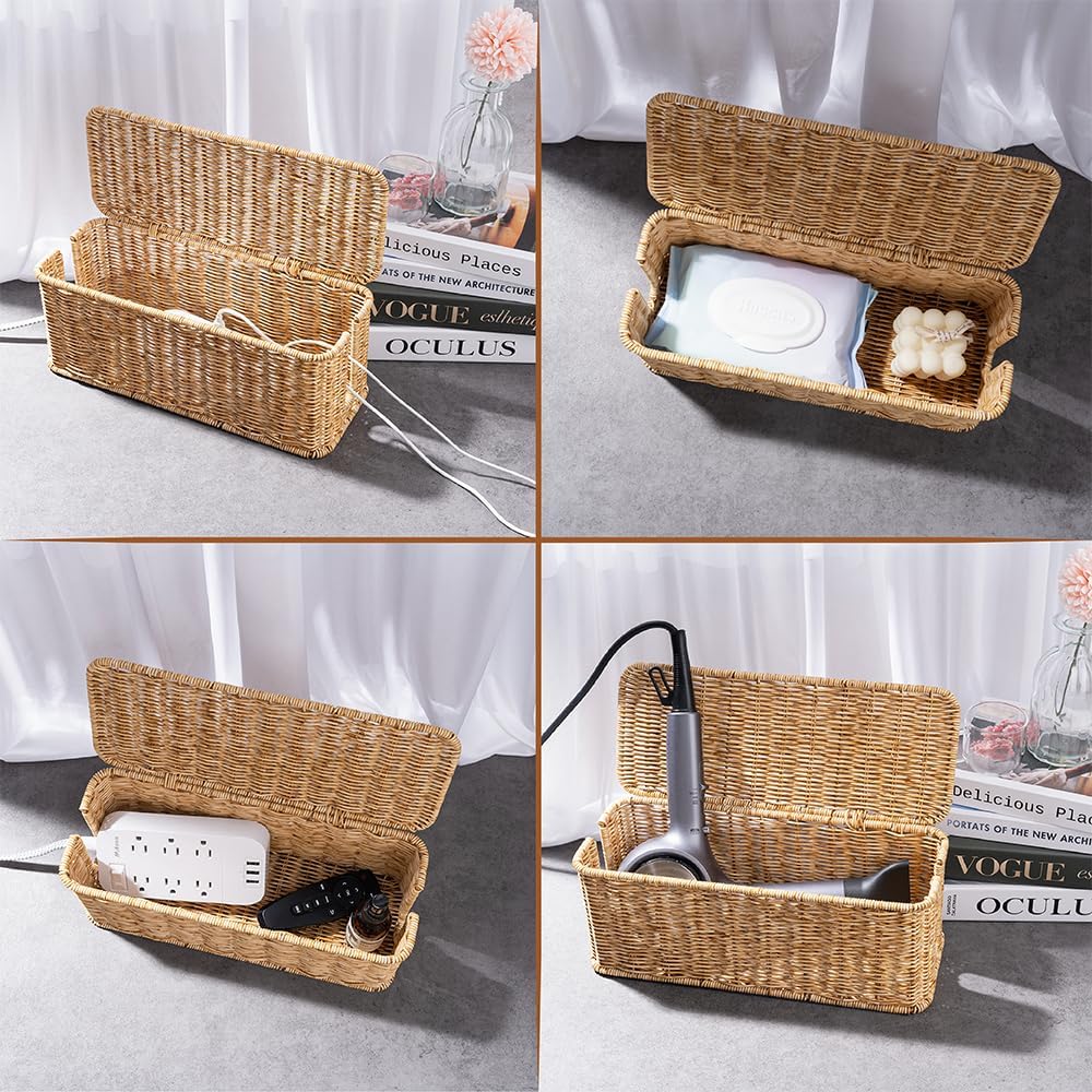 Cable Box Rattan Cable Organiser Storage Case