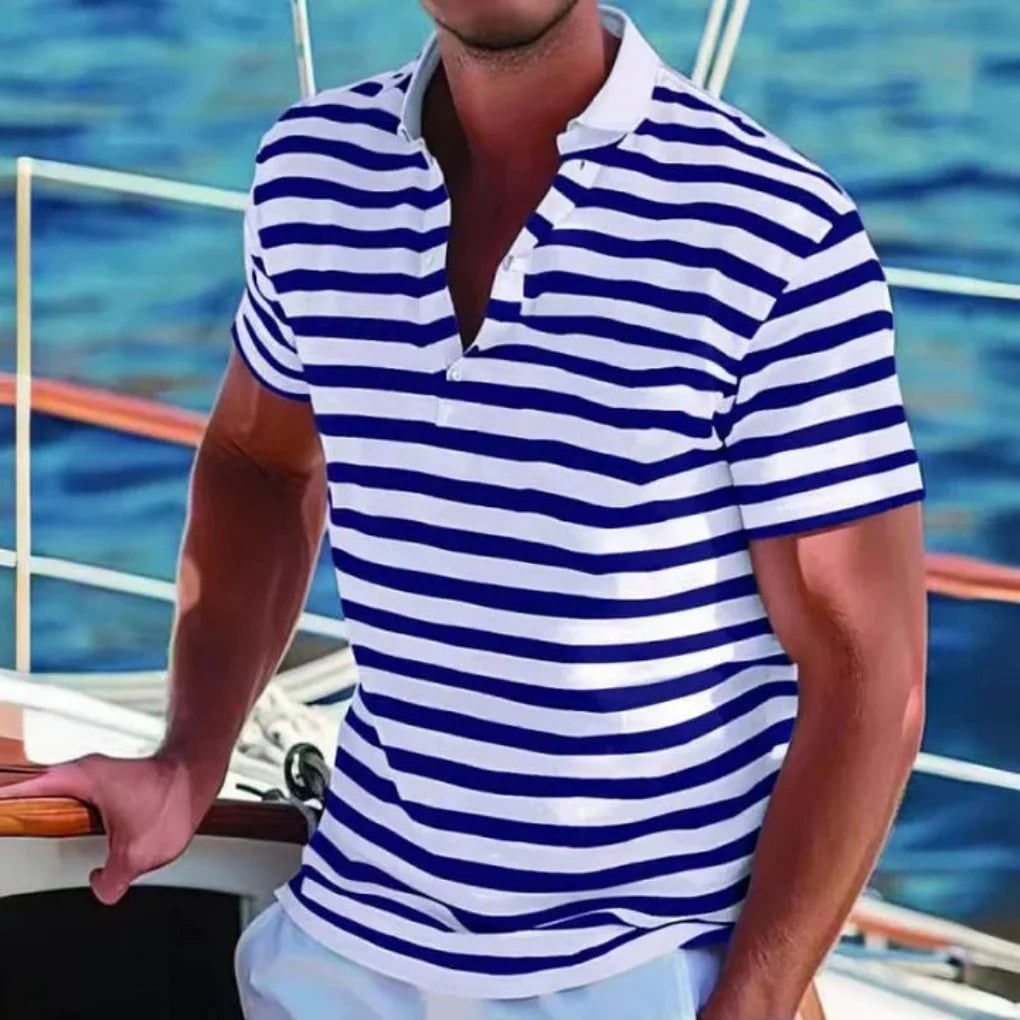 Retro Striped Polo Shirt For Men - Image 4