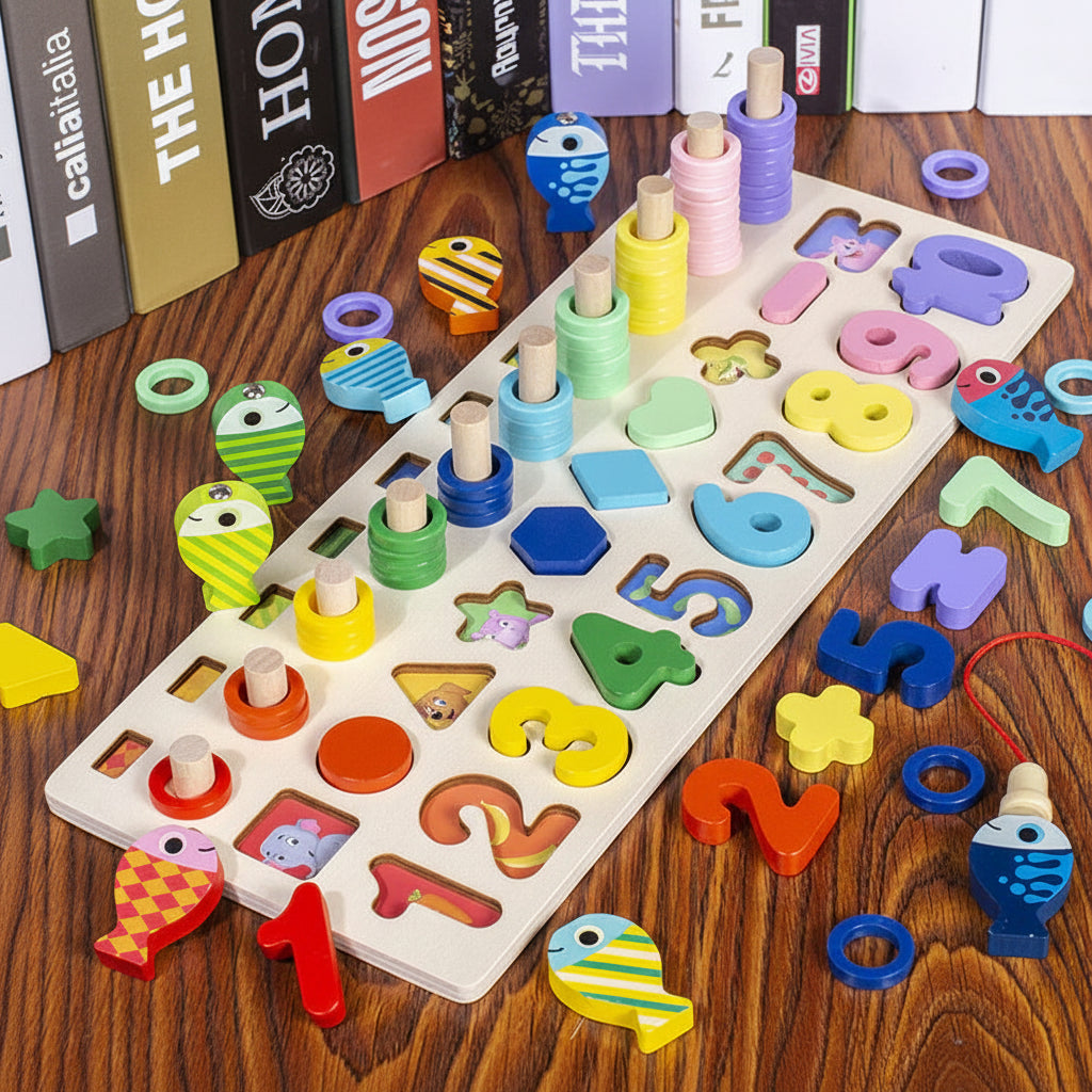 Wooden Game Board Letters Shapes Learning Montessori