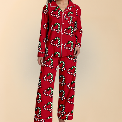 Damen Winter Pyjama Set Weihnachten Langarm Schlafanzug