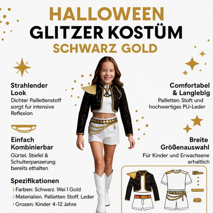 Glitzer Kostüm Damen Schwarz Gold