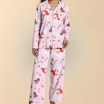 Damen Winter Pyjama Set Weihnachten Langarm Schlafanzug