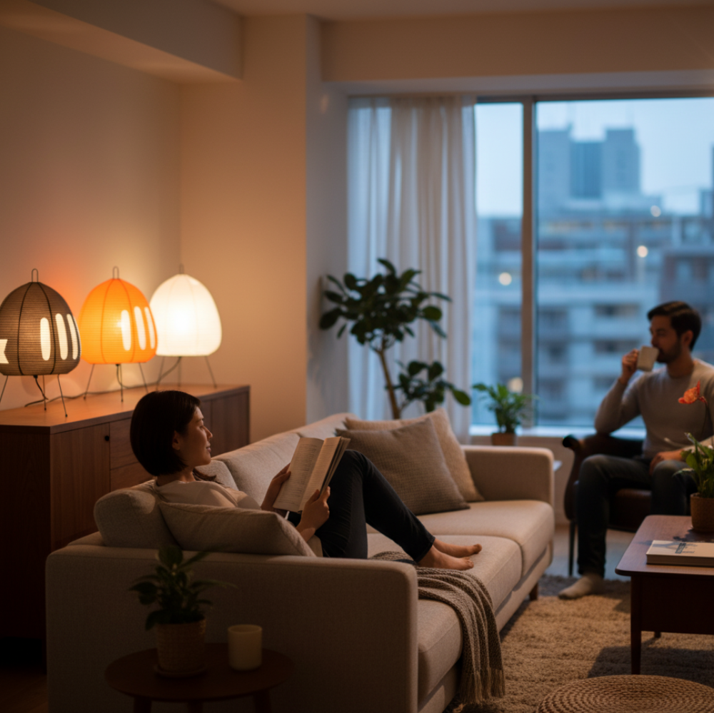 Tischlampe Reispapier Eisenfuß Japanisch Minimalistisch