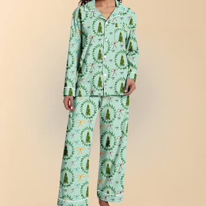 Damen Winter Pyjama Set Weihnachten Langarm Schlafanzug