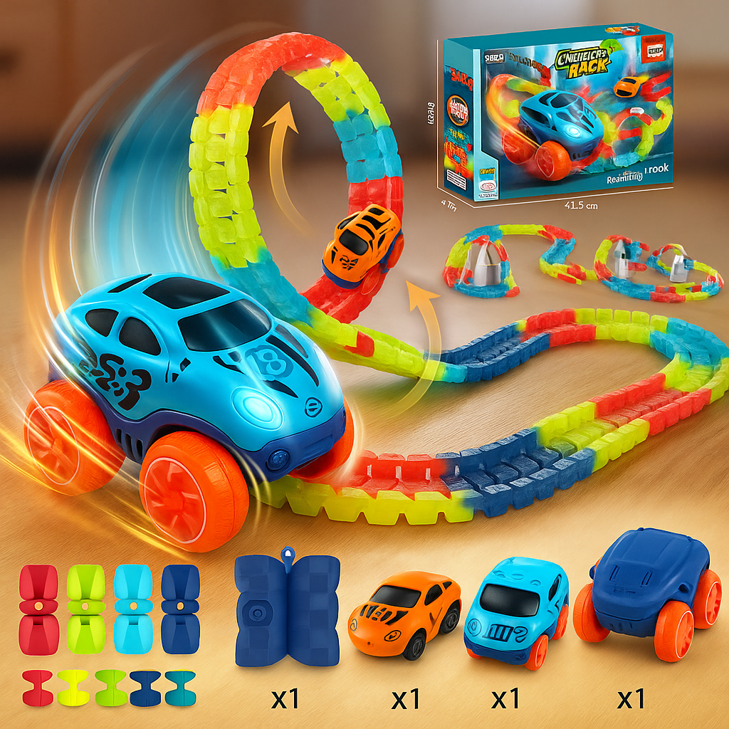Toy racetrack with loops and cars