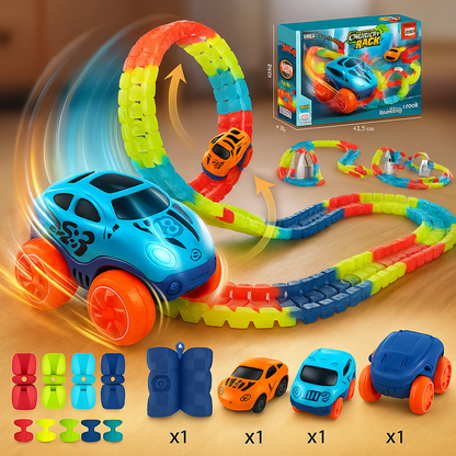 Toy racetrack with loops and cars