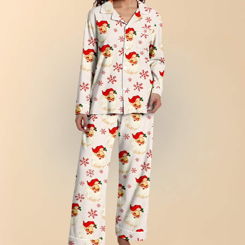 Damen Winter Pyjama Set Weihnachten Langarm Schlafanzug