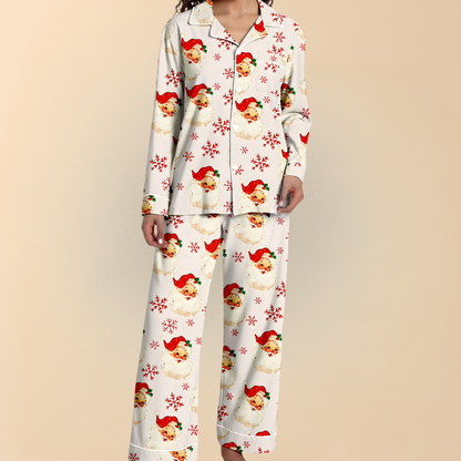 Damen Winter Pyjama Set Weihnachten Langarm Schlafanzug