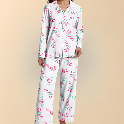 Damen Winter Pyjama Set Weihnachten Langarm Schlafanzug