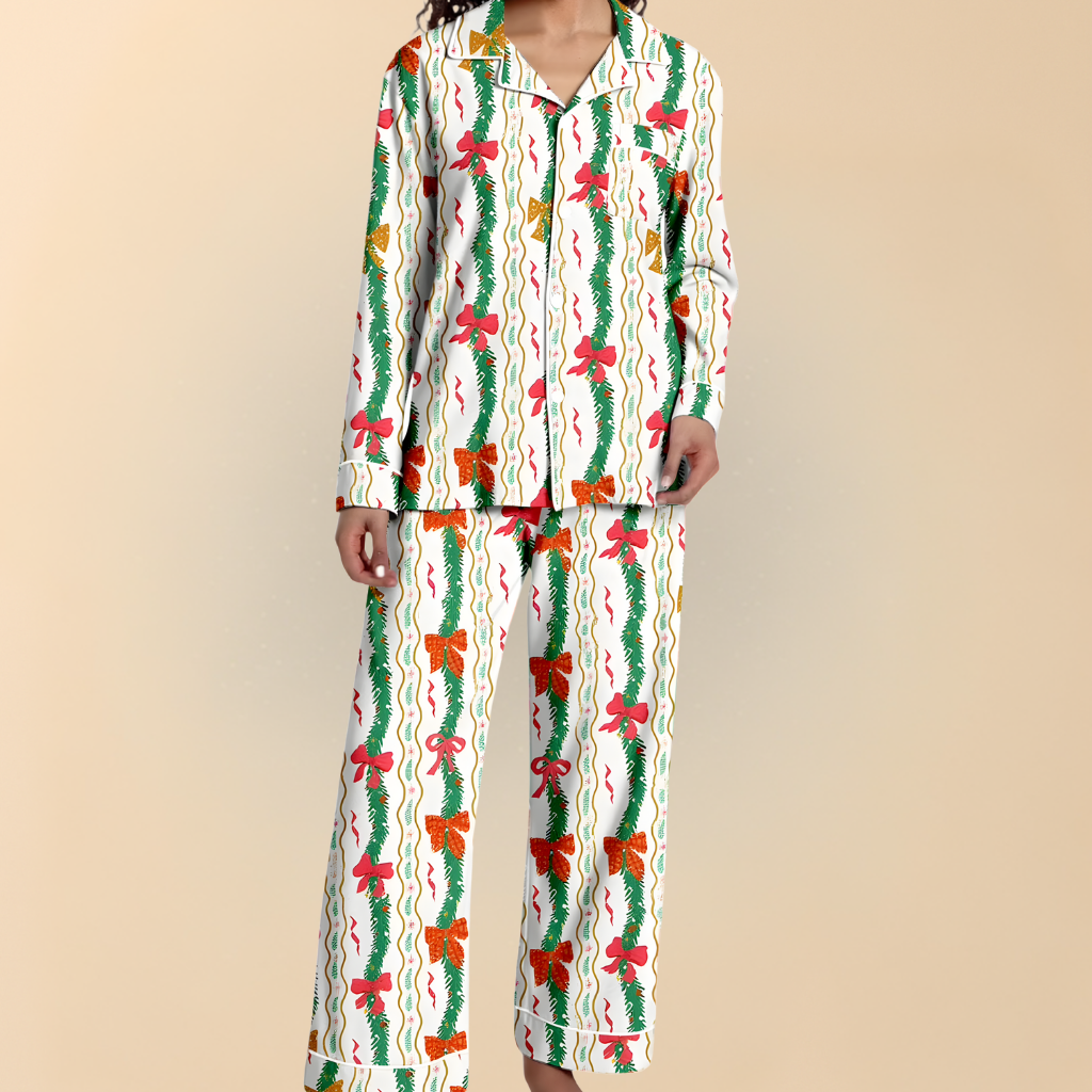 Damen Winter Pyjama Set Weihnachten Langarm Schlafanzug