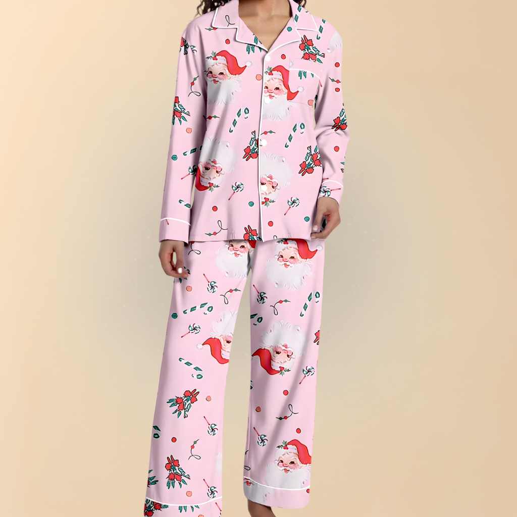 Damen Winter Pyjama Set Weihnachten Langarm Schlafanzug