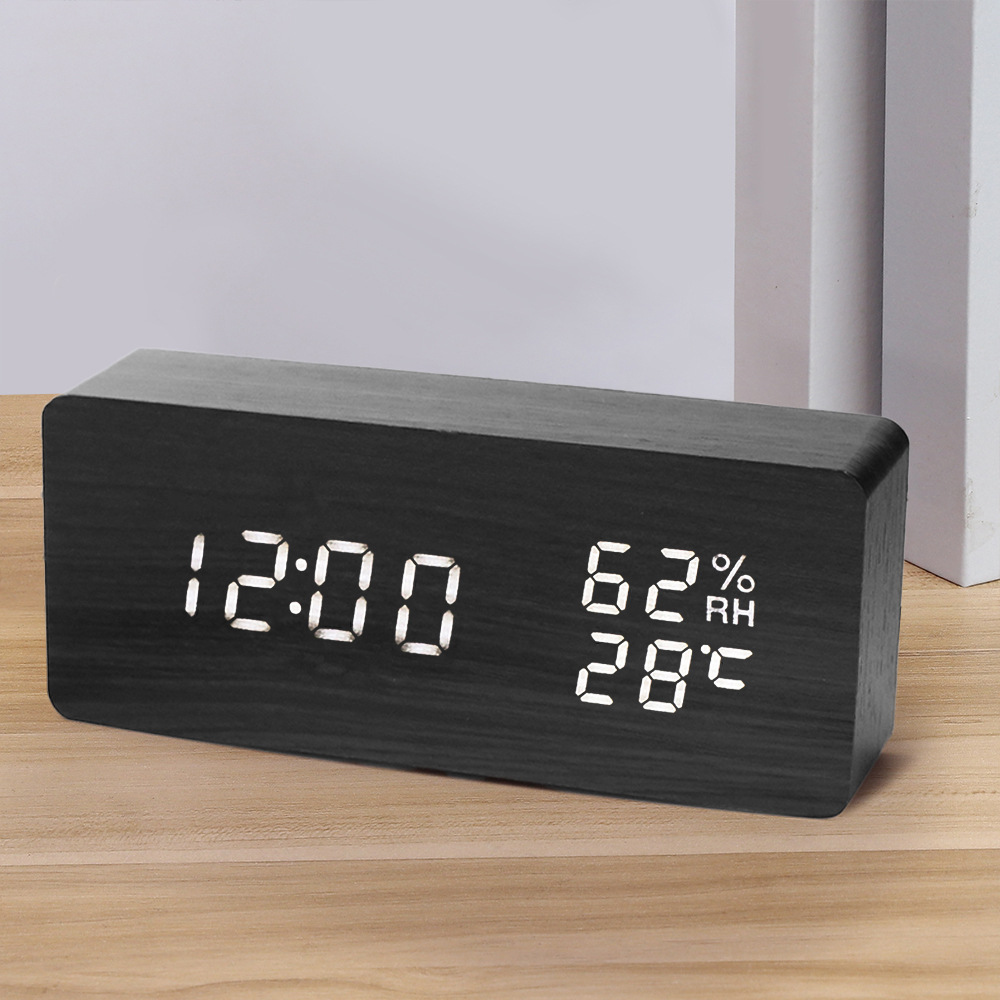 Digitaler LED Wecker Holz Modern Temperatur
