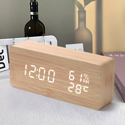Digitaler LED Wecker Holz Modern Temperatur