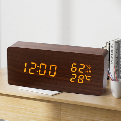 Digitaler LED Wecker Holz Modern Temperatur