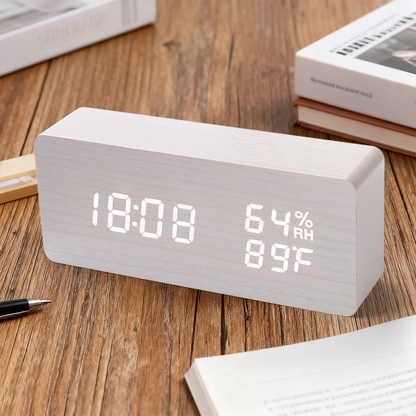 Digitaler LED Wecker Holz Modern Temperatur
