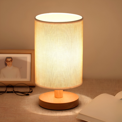 LED Tischlampe Stoff Holz Dimmbar
