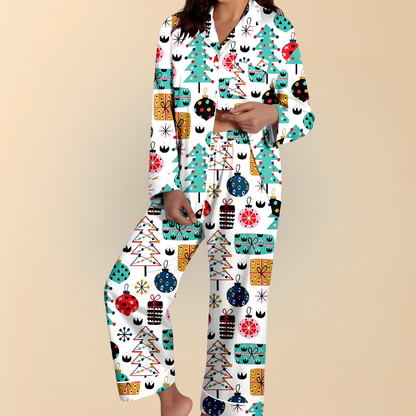 Damen Winter Pyjama Set Weihnachten Langarm Schlafanzug