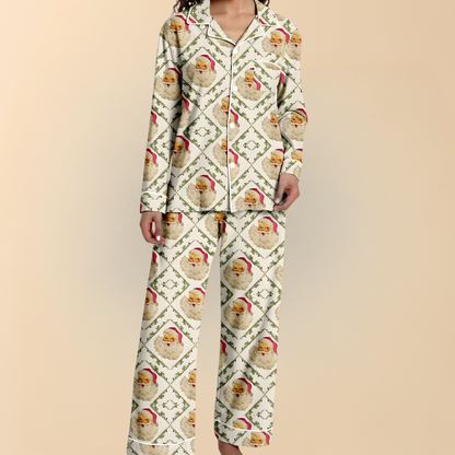 Damen Winter Pyjama Set Weihnachten Langarm Schlafanzug
