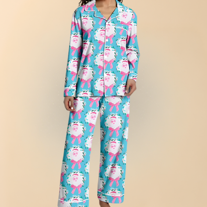 Damen Winter Pyjama Set Weihnachten Langarm Schlafanzug