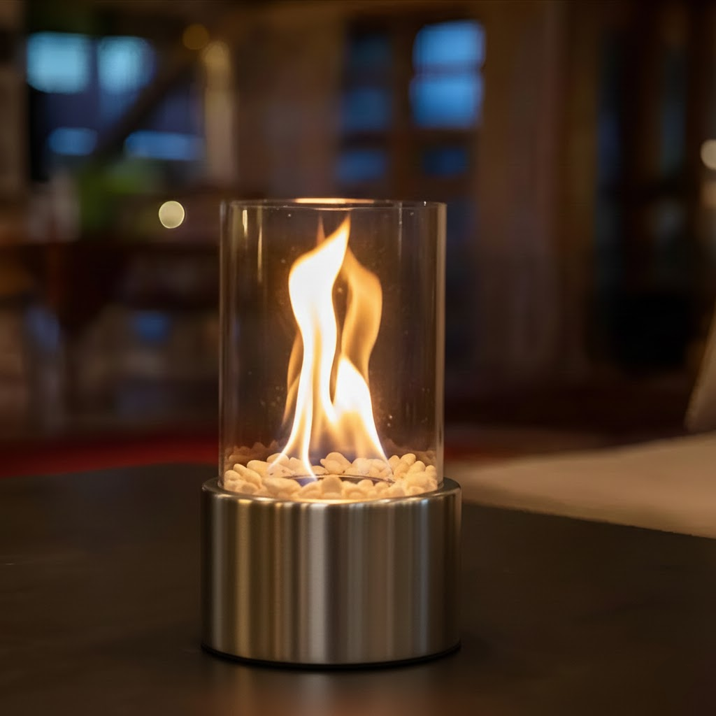 Tischkamin Glas Metall modern rauchfrei Bioethanol