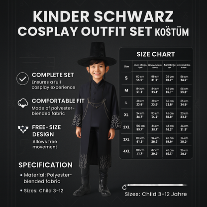Kinder Schwarz Cosplay Outfit Set Kostüm