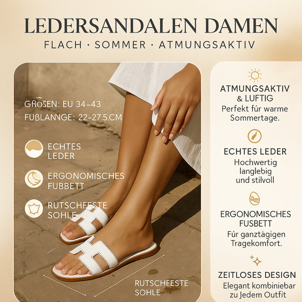Ledersandalen Damen Flach Sommer Atmungsaktiv