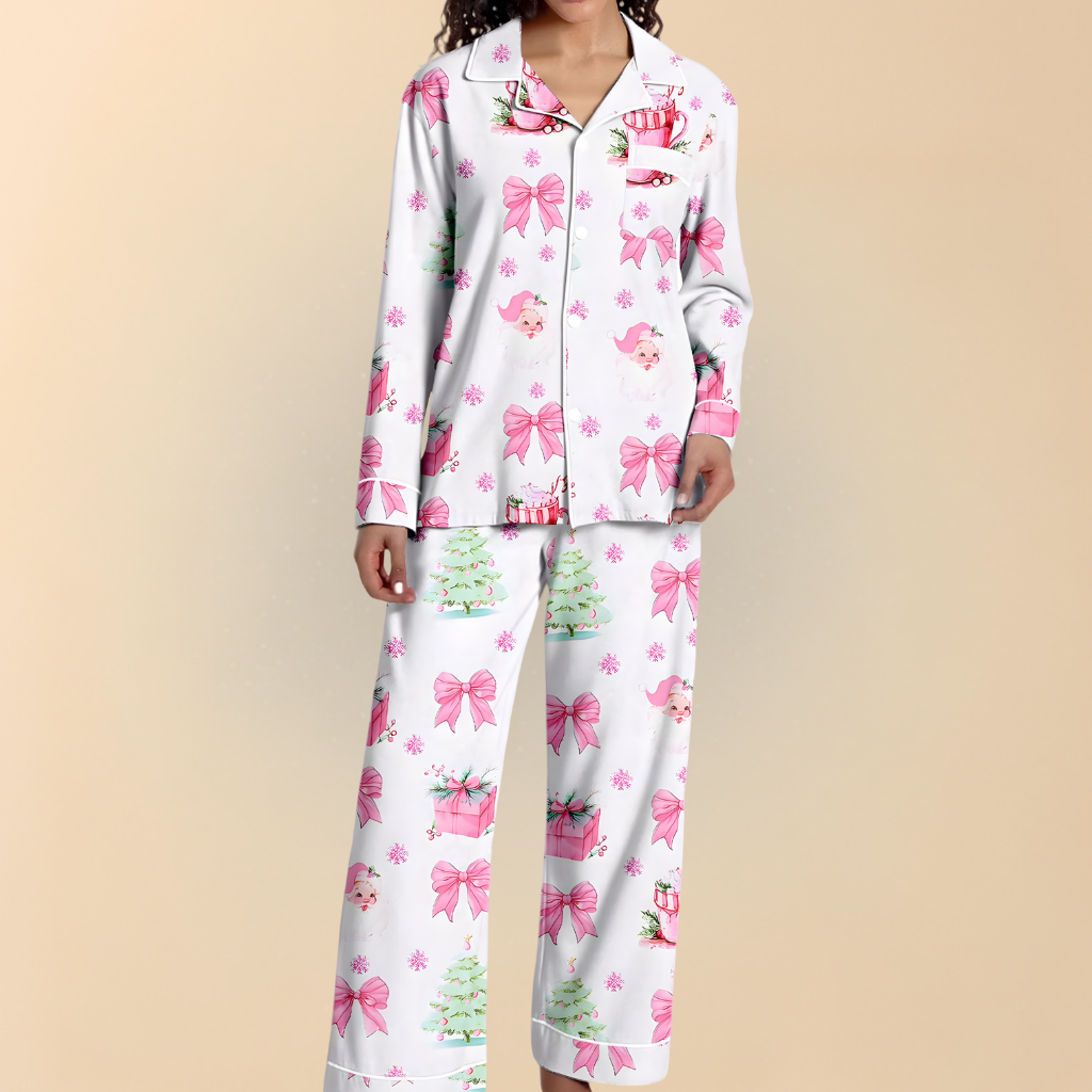 Damen Winter Pyjama Set Weihnachten Langarm Schlafanzug