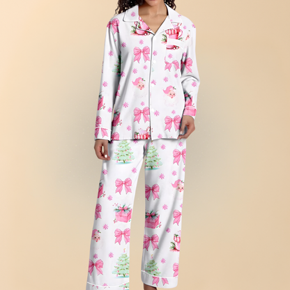 Damen Winter Pyjama Set Weihnachten Langarm Schlafanzug