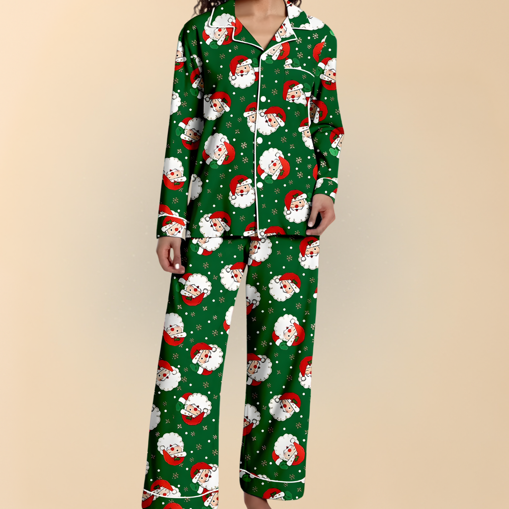 Damen Winter Pyjama Set Weihnachten Langarm Schlafanzug