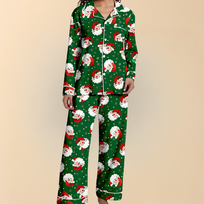 Damen Winter Pyjama Set Weihnachten Langarm Schlafanzug