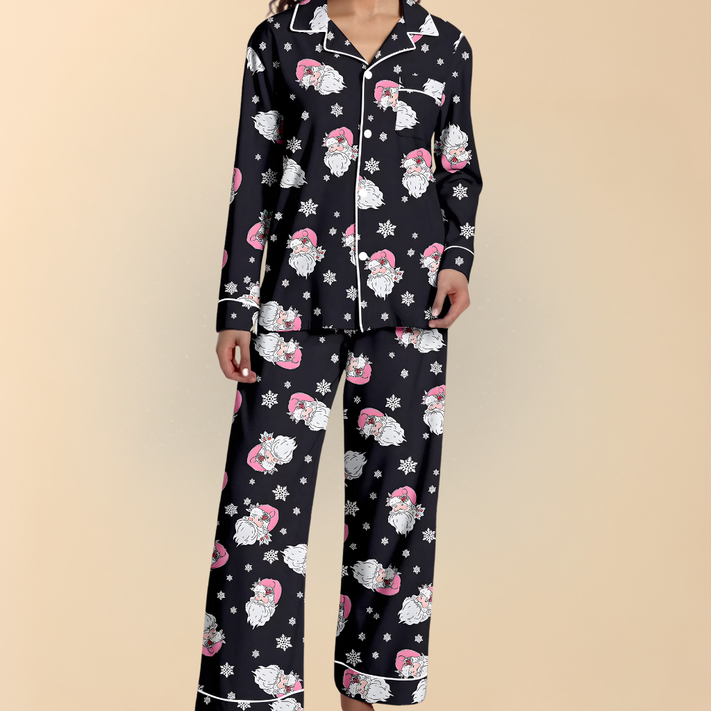Damen Winter Pyjama Set Weihnachten Langarm Schlafanzug